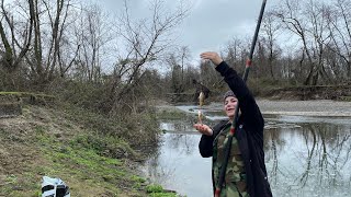 Fishing with a hook in the river