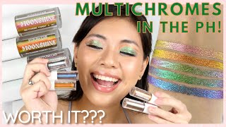 MULTICHROME PIGMENTS IN THE PH! FIRST EVER! Hypergleam Cosmetics Moonshine Swatches, Review & Demo!