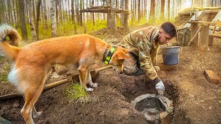 Building underground house in the wild forest. Outdoor brick oven. Part 31.