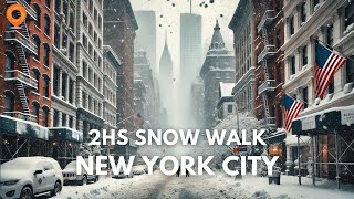 Winter Wonderland Walk in New York City | 4K Snowy Day Stroll Through Midtown NYC with City Sounds