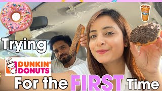 Me and my boyfriend trying DUNKIN DONUTS for the first time 🍩 | My Boyfriend legit reaction 😅