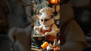 Sweet cat cooking in the kitchen I wonder which animals will be