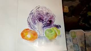 My Paintings #3 Violet cabbage and tangerine