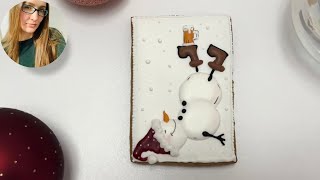 Ciasteczko świąteczne udekorowane lukrem królewskim - zabawny bałwan | Satisfying royal icing