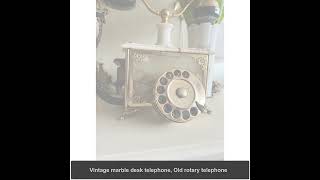 Vintage marble desk telephone, Old rotary telephone