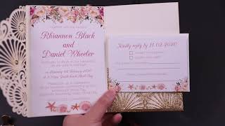 New Arrival Rose Gold Laser Cut Wedding Invites with Floral Inner Page-Pro Wedding Invites