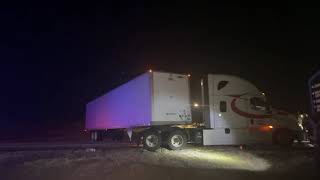 Jackknifed trailer blocks all lanes of travel