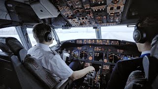 Boeing 737-600 COCKPIT Landing in Snowy Oslo Gardermoen Airport