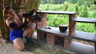 Building farm. Build farm kitchen made of concrete and bamboo. Girl build smart - Gia Bảo