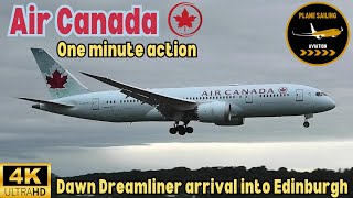 4K ACTION: DAWN ARRIVAL - Minty blue Air Canada Dreamliner cruises into Edinburgh airport