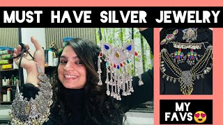 My oxidised jewellery collection|where to get silver jewellery ||phuljhadi jewellery haul