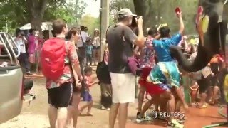 Water fight with elephants in Thailand