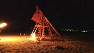 Medieval Trebuchet Launches Flaming Bowling Ball!