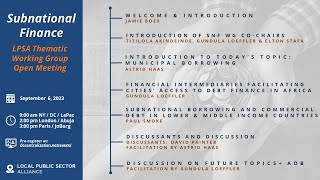 Subnational Finance Thematic Working Group - Open Meeting - September 6, 2023