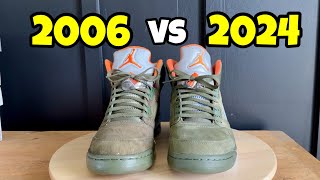 Air Jordan 5 Olive Comparison 2006 vs 2024