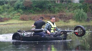 为了去水中钓大鱼，我造了一辆可以开进水里的车