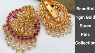 Beautiful Saree Pins Collection. Latest 1gm Gold Jewelry Designs. Saree Accessories collection.