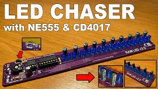 LED Chaser Rain Effect with Bright Trail - NE555 and CD4017 - PCB Tutorial