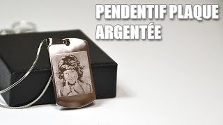 Pendentif plaque argentée gravée