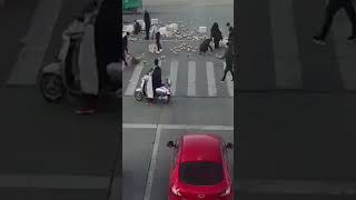 Car Hits a Bike Full of Apples