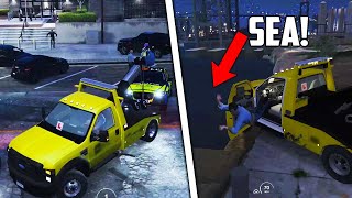 Towing Police Cars and Driving them into the SEA! (GTA RP FiveM CMG)