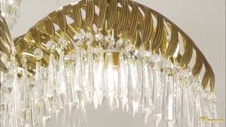 Brass Palm Leaf Crystal Chandelier@korewolamp