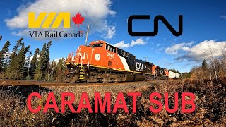 VIA Rail Canadian, CN trains, boarding car move, and new rebuilds on CN Caramat Sub - Oct Nov 2024