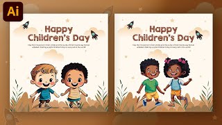 Children's Day Post Design Social Media in Illustrator - Children's Day Poster Design Tutorial