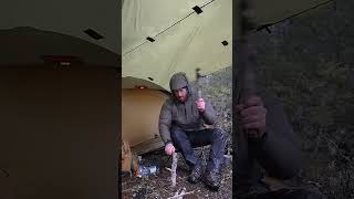 Hot Tent Camping In Heavy Rain #Shorts #snow #camping #CampingSnow  #snowcamping