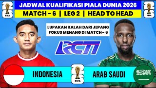 Jadwal Kualifikasi Piala Dunia 2026 - Timnas Indonesia vs Arab Saudi - Head to Head - Live RCTI