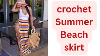 Crochet Summer Beach Skirt/ leftover yarn project/ multicolored skirt/ beach cover up/ rainbow Skirt