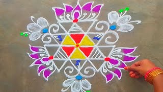 5x3 dots simple rangoli designs|Friday rangoli|daily rangoli|festival rangoli|beginners rangoli