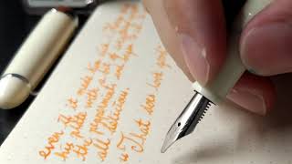 Jinhao 992 (white) 1.1mm Stub. Karkos Orange. Cursive Writing with fountain pen. BG music.