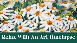 Abstract Expressive Acrylic Painting Timelapse of Daisies