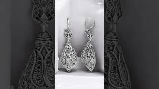 Filigree Art Tulip Women Sterling Silver Dangle Drop Earrings #jewellery