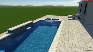 Geometric Pool and Spa w/ Sunshelf, Bubbler and Raised Water Feature Wall