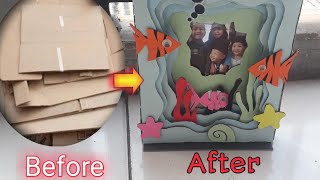 cara Membuat Bingkai kardus cantik#cardboard #kreatif #kardus#bingkaifotounik