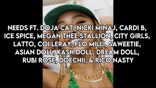 Tinashe - Needs (Female Rap Megamix With 17 Female Rappers) Nicki Minaj, Cardi B, Doja Cat, Latto…