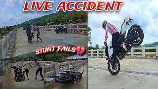 live stunt crash || Pulsar160 2024 live accident || pulsar160 2024 deadly crash ||stunt mehga parda💔