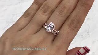 Oval Halo Diamond Moissanite Ring Milgrain Band Bridal Set