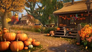 Rural Autumn Ambience and Music 🎃| Cozy Autumn Village Ambience with Pumpkin Farm, Crunchy Leaves