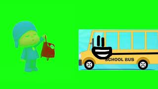 Pocoyo and school bus not to school green screen