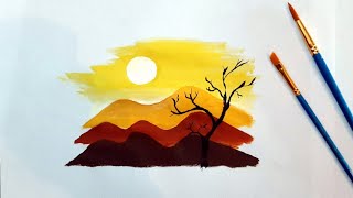 Easy Watercolor Sunset Drawing Tutorial for Beginners Step By Step | Watercolour Art