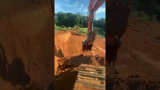 Doosan 235 Excavator Loading Dump Trucks From Dirt Pit Part 1