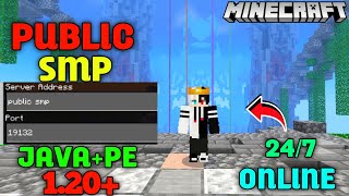 How To Join Minecraft 24/7 Public smp 🥰 | Java+pe 1.20+ | best always online server all version 1.20