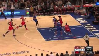 Kevin Seraphin blocks Derrick Rose's layup attempt