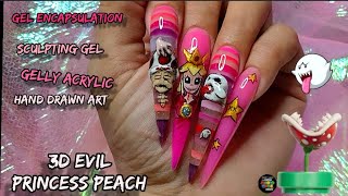 Evil Princess Peach Nail 🍑 All Acrylic Nails 3D Nail Art 🍄Nail ArtSuper Mario Bro