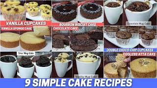 9 Simple Cake Recipes for Beginners | 9 Homemade Eggless Cakes | How to Make Soft & Spongy Cakes