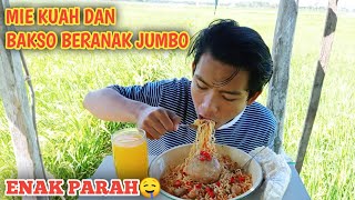 MUKBANG MIE KUAH DAN BAKSO BERANAK DI TENGAH SAWAH SUPER NIKMAT