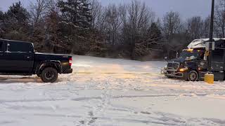 Lifted Tundra recovers 48,000 pound truck from the snow - 18 wheeler recovery